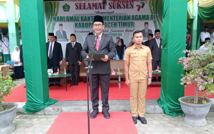 Pj Bupati Aceh Timur saat Bacakan Pidato Menteri Agama di HAB Kemenag Ke 77 