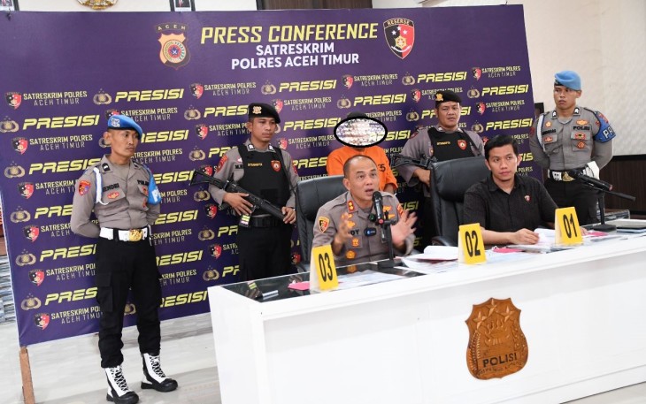 Kapolres Aceh Timur AKBP Andy Rahmansyah, S.I.K Saat Memberikan Konferensi Pers 