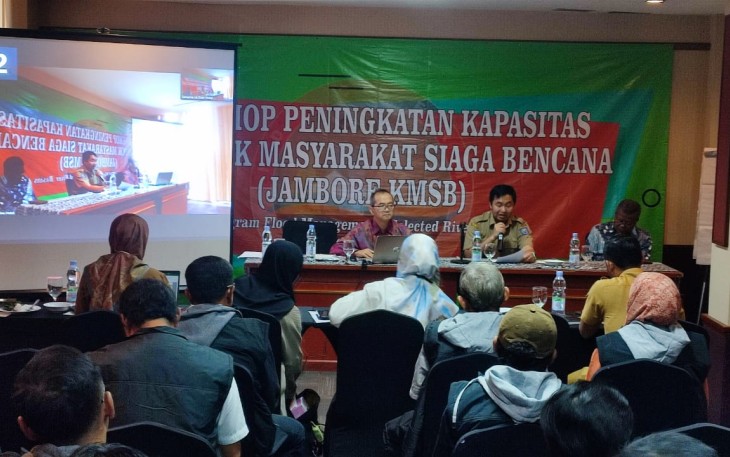 Gunawan Eko Movianto saat memberikan sambutan pada workshop peningkatan kapasitas Kelompok Masyarakat Siaga Bencana (Jambore KMSB) di Serang, pada Selasa, (12/09/2023).