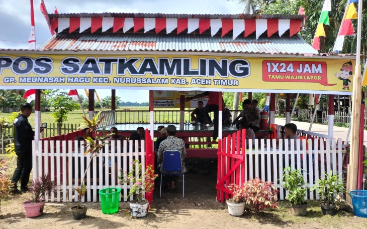 Tim Penilai dari Polres Aceh Timur Lakukan Pengecekan dan Penilaian Pos Satkamling Gampong Meunasah Hagu