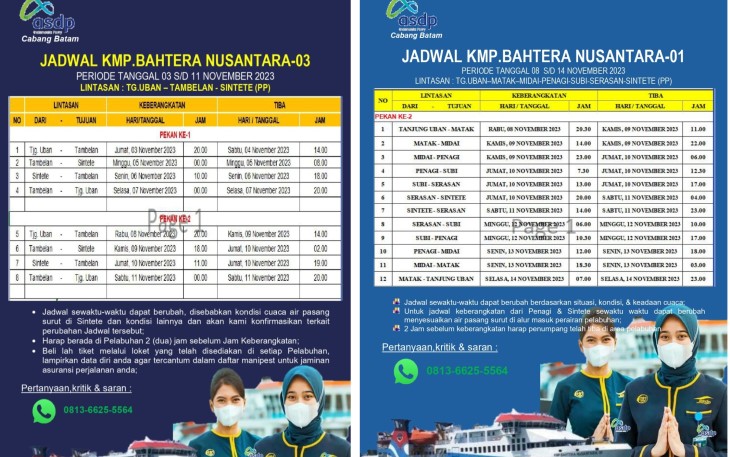 Jadwal KMP Bahtera Nusantara 01 dan KMP Bahtera Nusantara 03