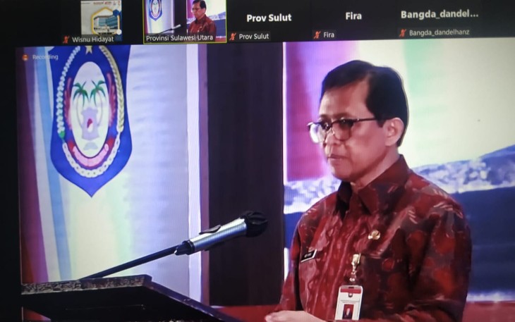 Dirjen Bina Pembangunan Daerah Kemendagri Restuardy Daud saat hadir pada acara Musrenbang Regional Sulawesi Tahun 2023 dan Musrenbang RKPD Provinsi Sulawesi Utara Tahun 2024 pada, Kamis (27/04/2023) di The Sentra Manado, Sulawesi Utara.