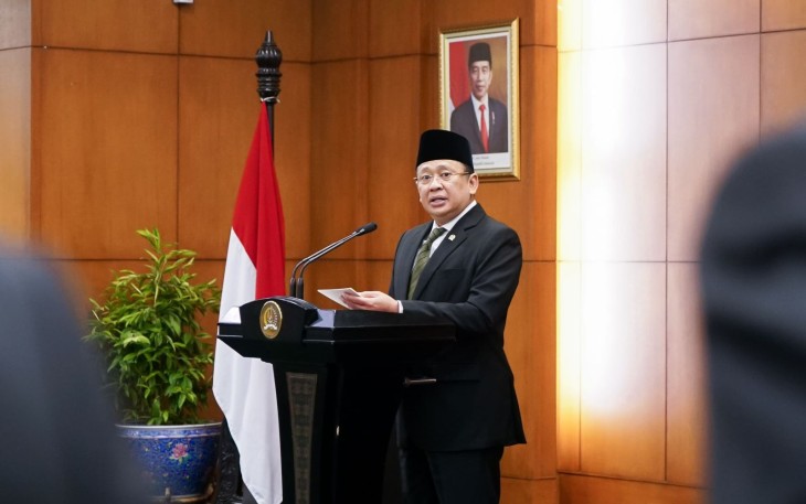 Bamsoet dalam pelantikan anggota MPR RI pengganti antar waktu, di Gedung MPR RI, Jakarta, Selasa (14/11/23).