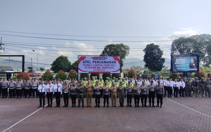 Kodim 0806/Trenggalek dan Polres Trenggalek Gelar Apel Pengamanan Pilkades Serentak 2023