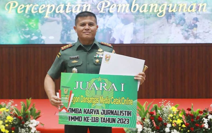 Dandim Letkol Inf. Aswin Suladi, SE, M.Ak, seusai menerima penghargaan di Aula A.H. Nasution Lantai 3 Mabesad, Jakarta Pusat, Rabu (06/12/2023).