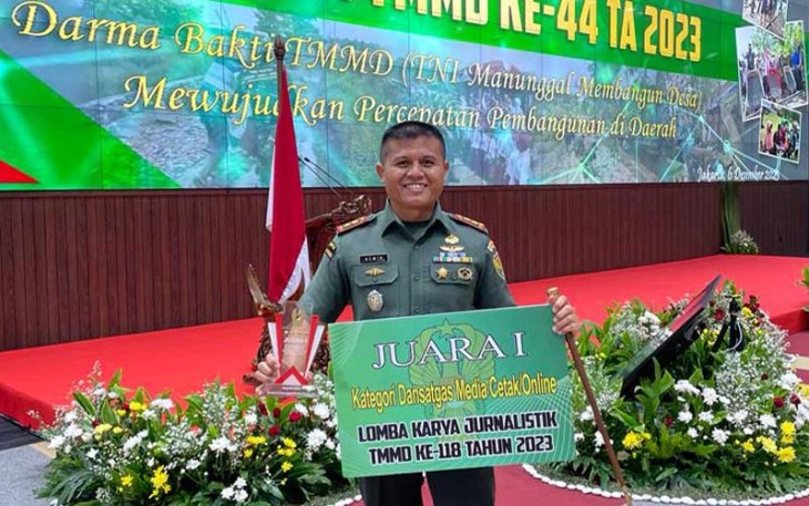 Dandim Letkol Inf. Aswin Suladi, SE, M.Ak, seusai menerima penghargaan di Aula A.H. Nasution Lantai 3 Mabesad, Jakarta Pusat, Rabu (06/12/2023).