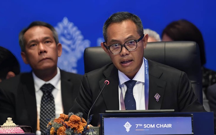 Chair SOM AIS Forum Deputi Bidang Koordinasi Kedaulatan Maritim dan Energi Kemenkomarves Jodi Mahardi menyampaikan pernyataan pada Pertemuan Ke-5 Tingkat Menteri AIS Forum 2023 di Bali Nusa Dua Convention Center, Nusa Dua, Kabupaten Badung, Bali, Selasa (10/10/2023). MEDIA CENTER KTT AIS 2023/M Agung Rajasa/rwa.