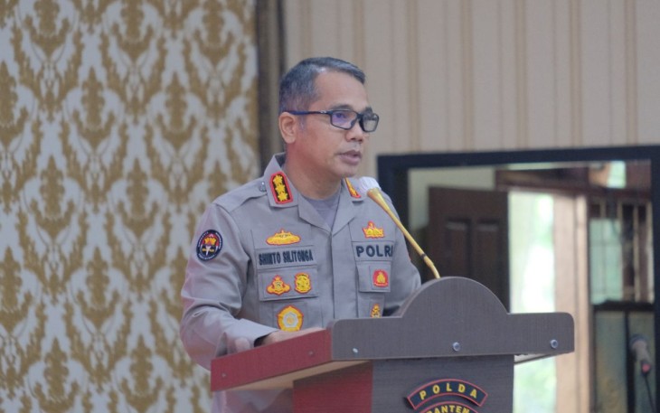 Kabid Humas Polda Banten Kombes Shinto saat memberikan keterangan pers 