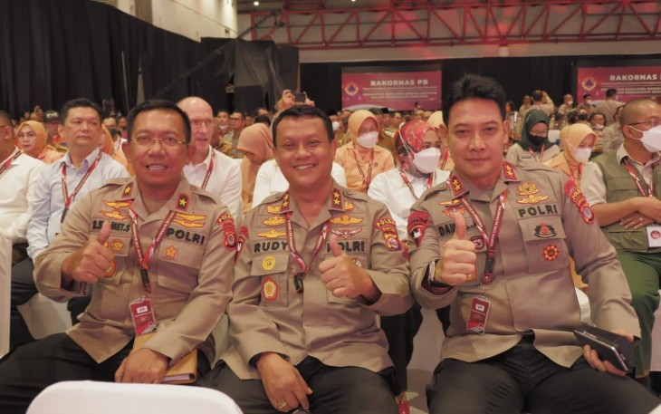 Kapolda Banten Irjen Pol Prof Dr Rudy Heriyanto bersama jajaran saat mengikuti rakornas BNPB tahun 2023 di Jakarta 