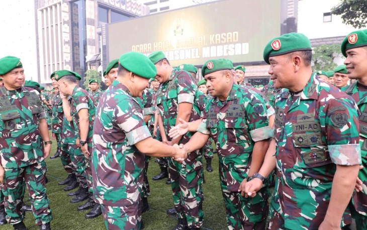 Kasad Jenderal TNI Dudung Abdurachman saat halal bi halal di Mabesad, Selasa (2/5) 