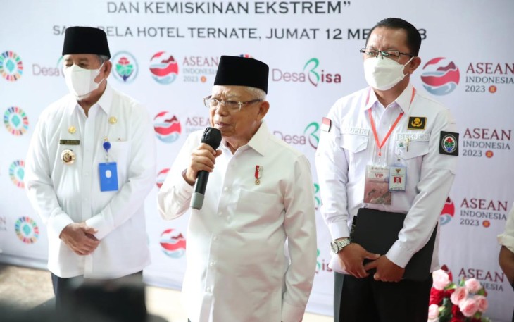 Wakil Presiden Republik Indonesia, Ma’ruf Amin hadir memberikan arahan dalam rapat penguatan pembangunan dan pemberdayaan masyarakat desa menuju Indonesia bebas stunting dan Kemiskinan ekstrem, Jumat (12/5/2023).