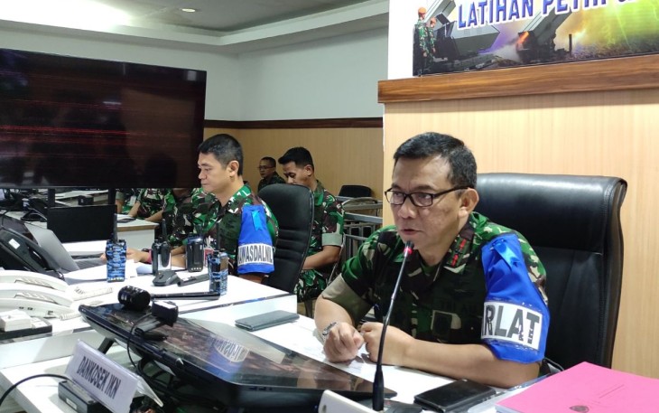 Dankosek IKN Marsma TNI Yuniarsa Aditya Permana saat memberikan pengarahan dalam latihan Petir Cakra A-23 di Jakarta, Senin (15/5)