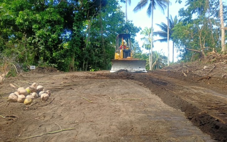 1 unit buldozer yang di kerahkan oleh satgas TMMD untuk melakukan pelebaran jalan dan perataan jalan pertanian