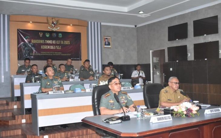 Danrem 063/SGJ Kolonel Inf Andi Asmara Dewa saat vidcon Rakornis TMMD ke 117, Selasa (4/7)