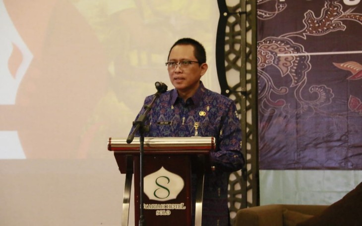 Ditjen Bangda Restuardy Daud saat acara Workshop Penguatan Pengembangan Kewirausahaan UMKM di daerah tahun 2023, Kota Surakarta, Senin (14/8)