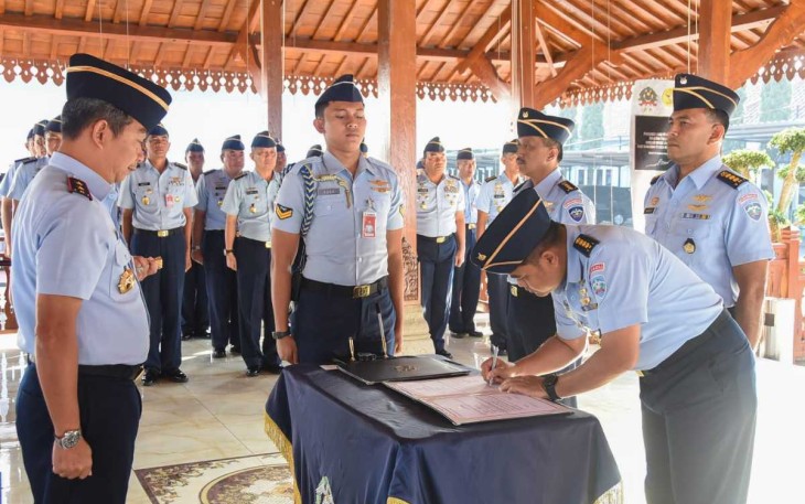Dankoharmatau Marsda TNI Oki Yanuar saat Sertijab, Rabu (23/8)