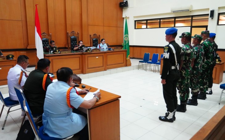 Pembacaan Pledoi kasus pembunuhan berencana digelar secara terbuka untuk umum bertempat di Ruang Sidang Garuda, Pengadilan Militer II-08 Jakarta, Jalan Raya Penggilingan 7 Cakung, Jakarta Timur,  Senin (4/12/2023).