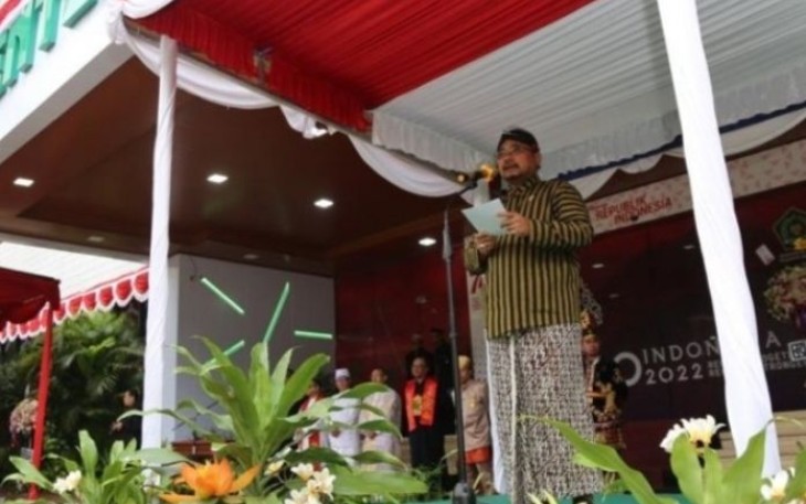 Menag Yaqut Cholil Qoumas menyampaikan sambutan HAB ke-77 Kementerian Agama