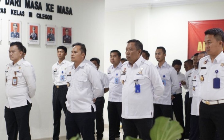 Lapas Cilegon mengikuti apel awal tahun bersama Kemenkumham RI secara virtual, Rabu (4/1)
