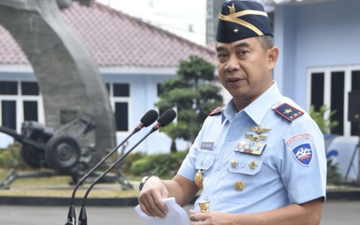 Dankoharmatau Marsma TNI Oki Yanuar saat pimpin apel luar biasa, Rabu (2/8)