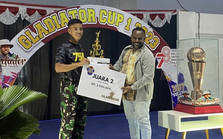 Yonif Raider 754/ENK Meraih Juara 2 Turnamen Bola Voli Gladiator Cup 1 Timika, Selasa (15/8)