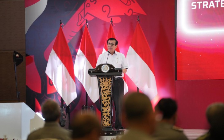 Menteri Hukum dan HAM, Yasonna H. Laoly kala membuka Focus Group Discussion Strategi Peningkatan Peran Intelijen Keimigrasian, Selasa (22/08/2023).