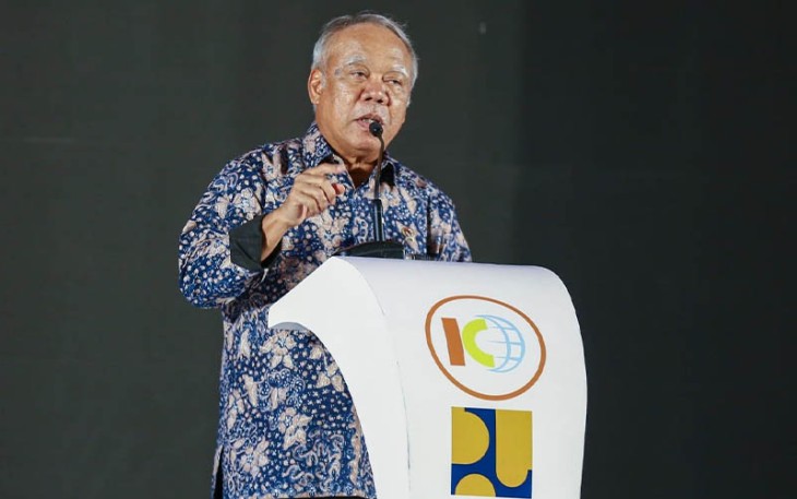 Menteri PUPR Basuki Hadimuljono pada acara Malam Penghargaan Konstruksi Indonesia 2023 di Jakarta International Expo (JIExpo), Jakarta Pusat pada Jumat (3/11/2023). 