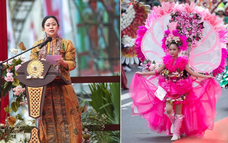 Ketua DPR RI Puan Maharani saat menghadiri puncak acara Tomohon International Flower Festival 2023.