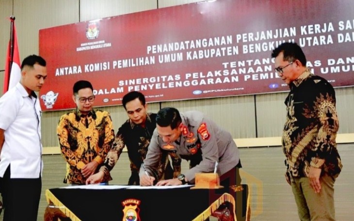 Penandatanganan MoU Polres Bengkulu Utara dan KPU Untuk Sukseskan Pemilu 2024