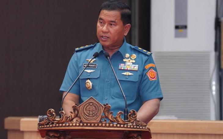 Asrenum Panglima TNI Laksda TNI Hery Puranto, S.E., M.M. saat membuka kegiatan Rapat Koordinasi (Rakor) RB TNI Tahun 2023, bertempat di Aula Gatot Soebroto Mabes TNI, Cilangkap, Jakarta Timur, Senin (29/5/2023).