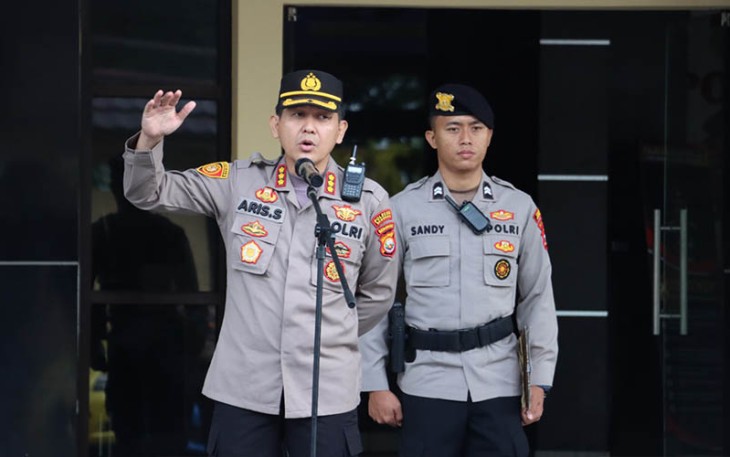 Kapolresta Bengkulu Kombes. Pol Aris Sulistyono, SH, MH saat pimpin apel pagi