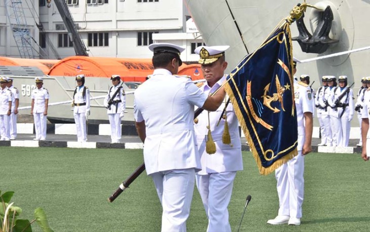Upacara parade yang berlangsung di lapangan Moeljono Silam, Mako Kolinlamil, Tanjung Priok, Jakarta Utara, Senin (20/11).