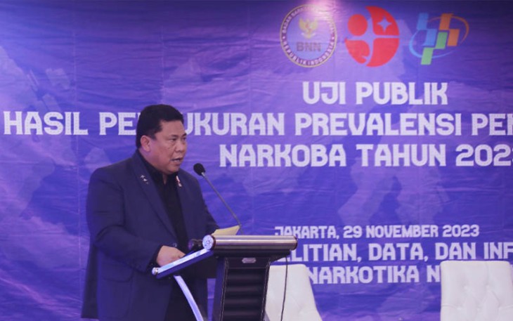 Kepala BNN RI, Komjen Pol. Petrus Reinhard Golose pada acara Uji Publik Hasil Pengukuran Prevalensi Penyalahgunaan Narkoba Tahun 2023, bertempat di Grand Sahid Jaya Hotel, Jakarta, Rabu (29/11).