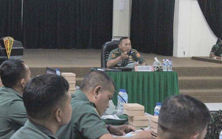 Rapat penyusunan Progja dan RPD TA. 2024 bersama Para perwira staf dan operator tiap tiap bagian yang dilaksanakan di Ruang Yudha Menarmed 2 Kostrad, Selasa (12/12/2023)