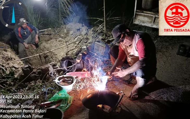 PDAM Tirta Peusada Aceh Timur saat Lakukan Perbaikan dan Penambahan Tekanan Debit Air 