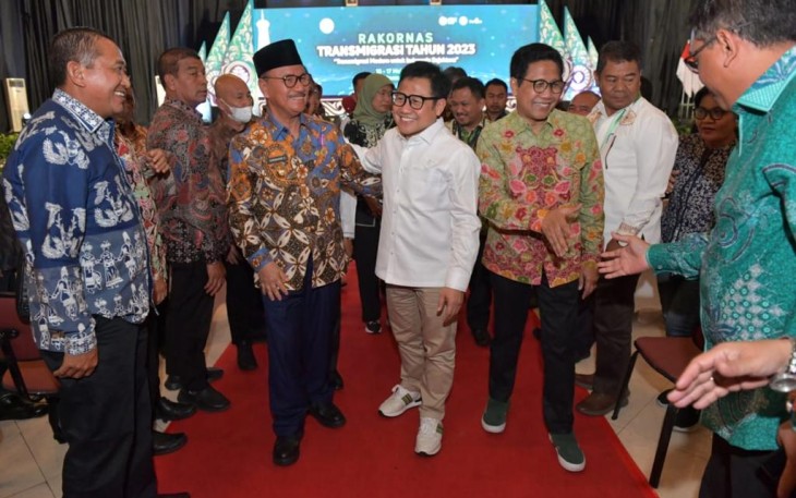 Gus Muhaimin saat menghadiri Rakornas Transmigrasi dan Pembekalan Mahasiswa KKN di Universitas Gajah Mada (UGM), Yogyakarta, Selasa (16/5/2023).