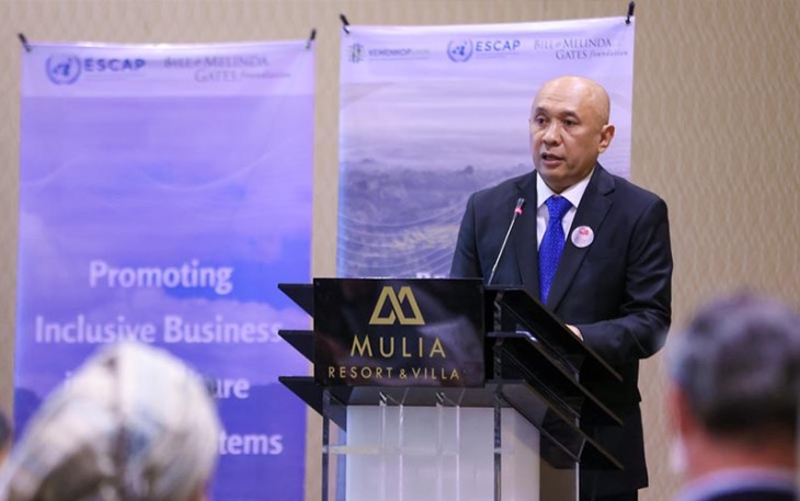 MenKopUKM Teten Masduki saat menjadi pembicara kunci di acara Regional Investment Forum for Inclusive Business in Agriculture and Food Systems di Nusa Dua, Bali (23/8).