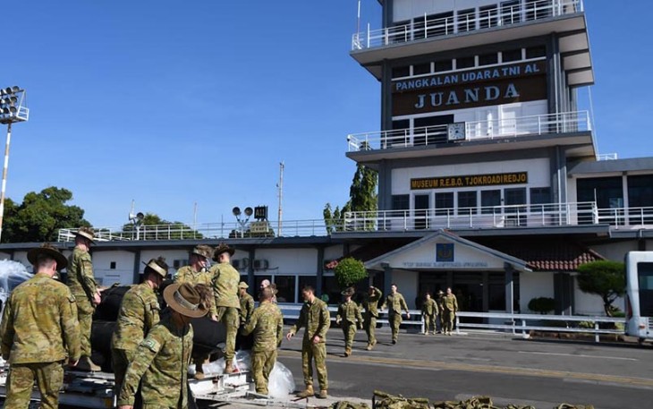 Tentara Australia saat tiba di Markas Komando (Mako) Pangkalan Udara Angkatan Laut (Lanudal) Juanda, Surabaya, Selasa (22/8/2023).