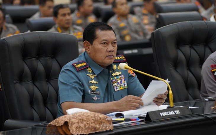  Panglima TNI Laksamana TNI Yudo Margono S.E., M.M saat menghadiri Rakor Lintas Sektoral tentang pengamanan Idul Fitri 1444 H Tahun 2023
