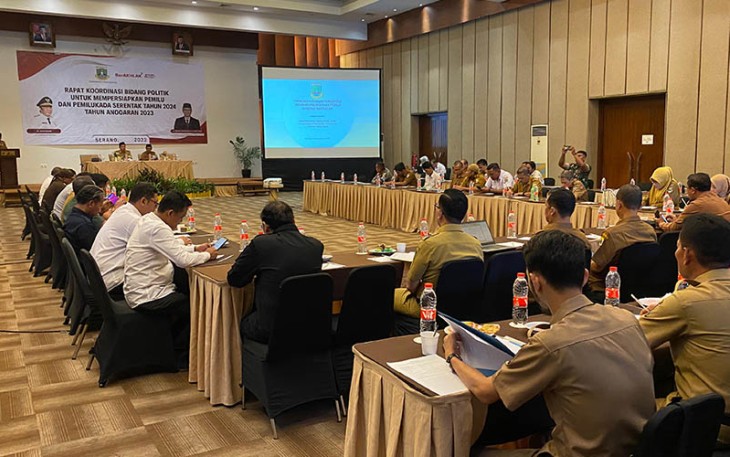 Polda Banten hadiri Rapat Koordinasi Bidang Politik untuk mempersiapkan Pemilu dan Pemilukada serentak 2024 T.A 2023 bertempat di Ballroom Horison Ultima Ratu pada Senin (11/12)