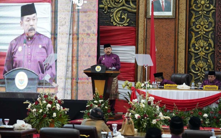 Jaksa Agung RI ST Burhanuddin saat menghadiri Sidang Paripurna HUT Provinsi Jambi ke-67 di Gedung DPRD Provinsi Jambi, Sabtu, 6/1/2024.