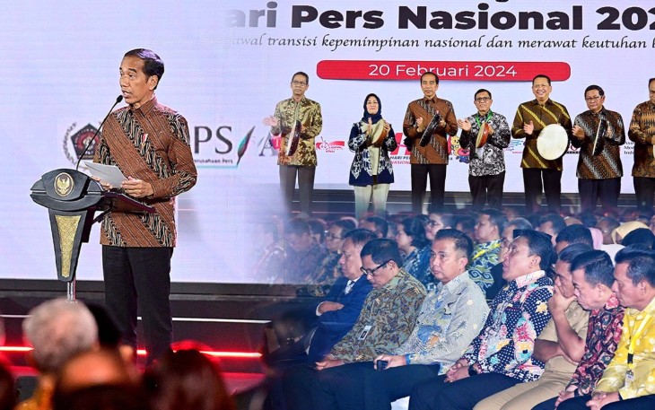 Puncak Peringatan Hari Pers Nasional (HPN) tahun 2024 yang dilaksanakan di Econventional Hall Ecopark Ancol, Jakarta, Selasa (20/2)