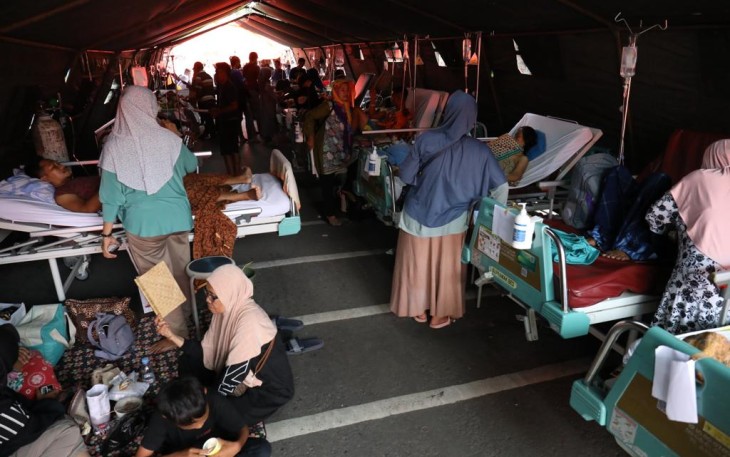 Posko pengungsian pasca gempabumi berkekuatan magnitudo (M) 4.8 di Sukabumi, Jawa Barat
