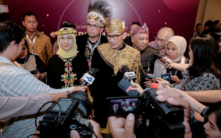 Menparekraf Sandiaga Uno usai meluncurkan KEN 2024 yang bertajuk “Budaya Indonesia Panggung Dunia” di Taman Mini Indonesia Indah (TMII), Jakarta, Sabtu (27/1/2024)