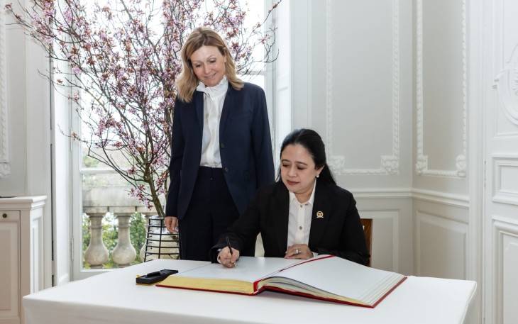 Ketua DPR RI Puan Maharani bertemu dengan Ketua Majelis Nasional Prancis, Madame Yaël Braun-Pivet, di Palais Bourbon, gedung parlemen Prancis yang berada di Paris, Selasa (5/3/2024).