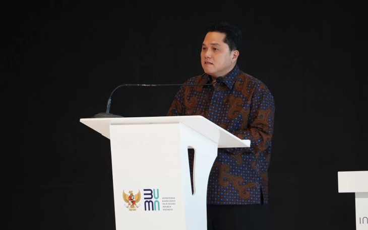 Menteri Erick dalam acara Peresmian Bali Beach Convention dan Groundbreaking Alster Lake Center yang dilakukan di Convention kawasan KEK Sanur, Bali, Selasa (30/01).