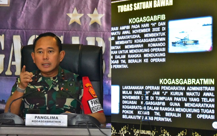 Panglima Kolinlamil Laksda TNI Hudiarto Krisno Utomo, PSC(j) M.A., M.M.S., CHRMP bersama Kepala Staf Kolinlamil Laksma TNI Mochammad Riza, S.E., M.Tr. Opsla., CRMP diikuti Inspektur Kolinlamil Laksma TNI Tjatur Hendrawidjaja, S.T serta Pejabat Utama Kolinlamil dan undangan menghadiri pembukaan Latihan Armada Jaya XLII Tahun 2024 