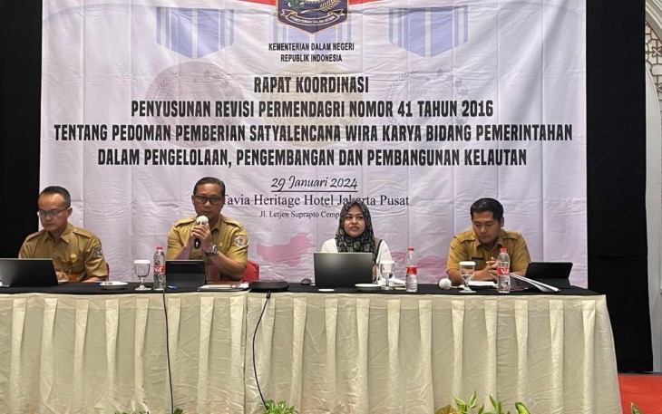 Ditjen Bina Adwil Bahas Revisi Permendagri Nomor 41 Tahun 2016 di Tavia Heritage Hotel, Jakarta, Senin (29/1/2024).
