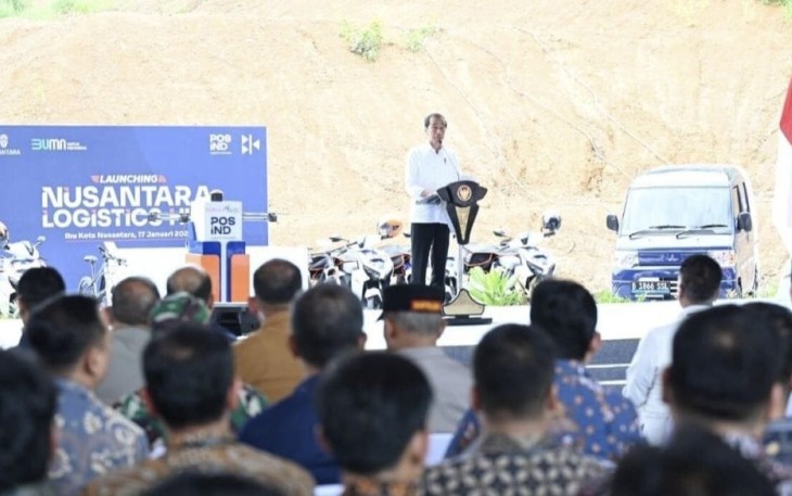 Presiden Joko Widodo saat meluncurkan Nusantara Logistics Hub and Services di Kawasan Ibu Kota Nusantara (IKN), Rabu, 17 Januari 2024.