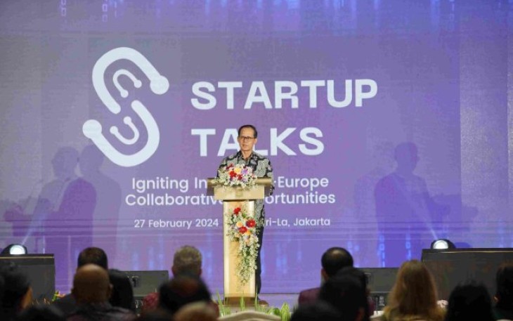 Staf Ahli bidang Diplomasi Ekonomi, Dindin Wahyudin dalam sambutannya saat membuka Startup Talks.